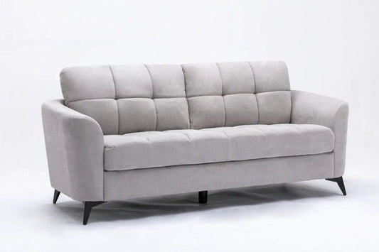 Callie - Woven Fabric Sofa, gray stationary sofa with tufted back, black tapered legs on Tampa Home & Garden Store