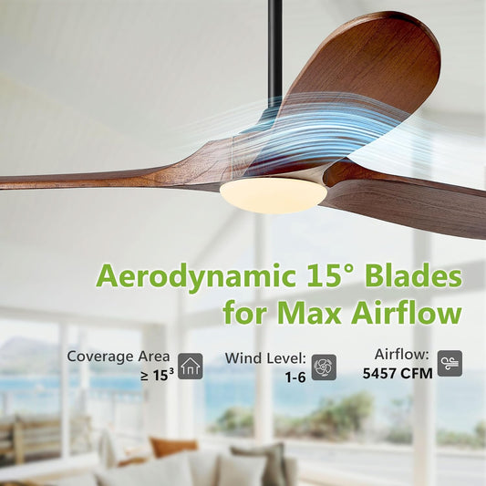 52 Inch Walnut Ceiling Fan with LED Light 3-Blade DC Remote - Tampa Home & Garden Store