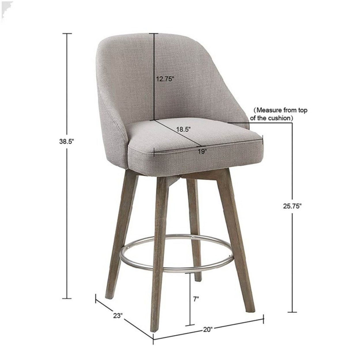 Counter stool with swivel beige fabric seat and solid wood legs on Tampa Home & Garden Store