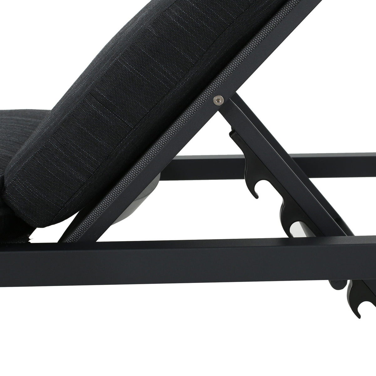Modern Chaise Lounge with dark gray water-resistant cushions and metal frame on Tampa Home & Garden Store