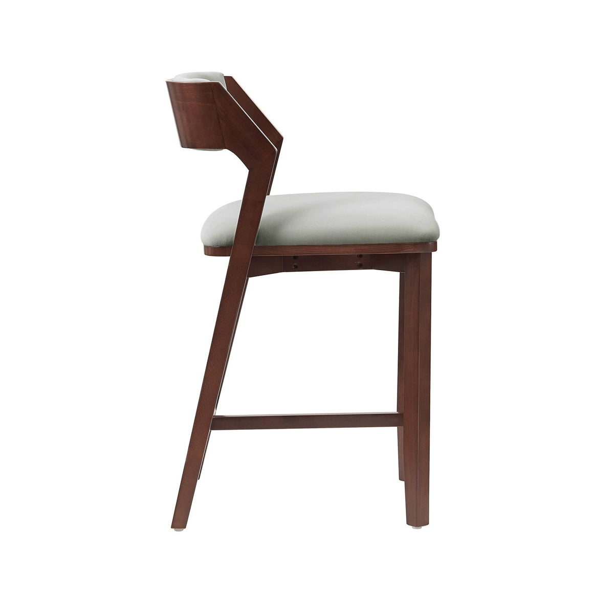 Patricia Counter Stool by HouseOfZazla with dark wood frame and gray upholstered seat on Tampa Home & Garden Store