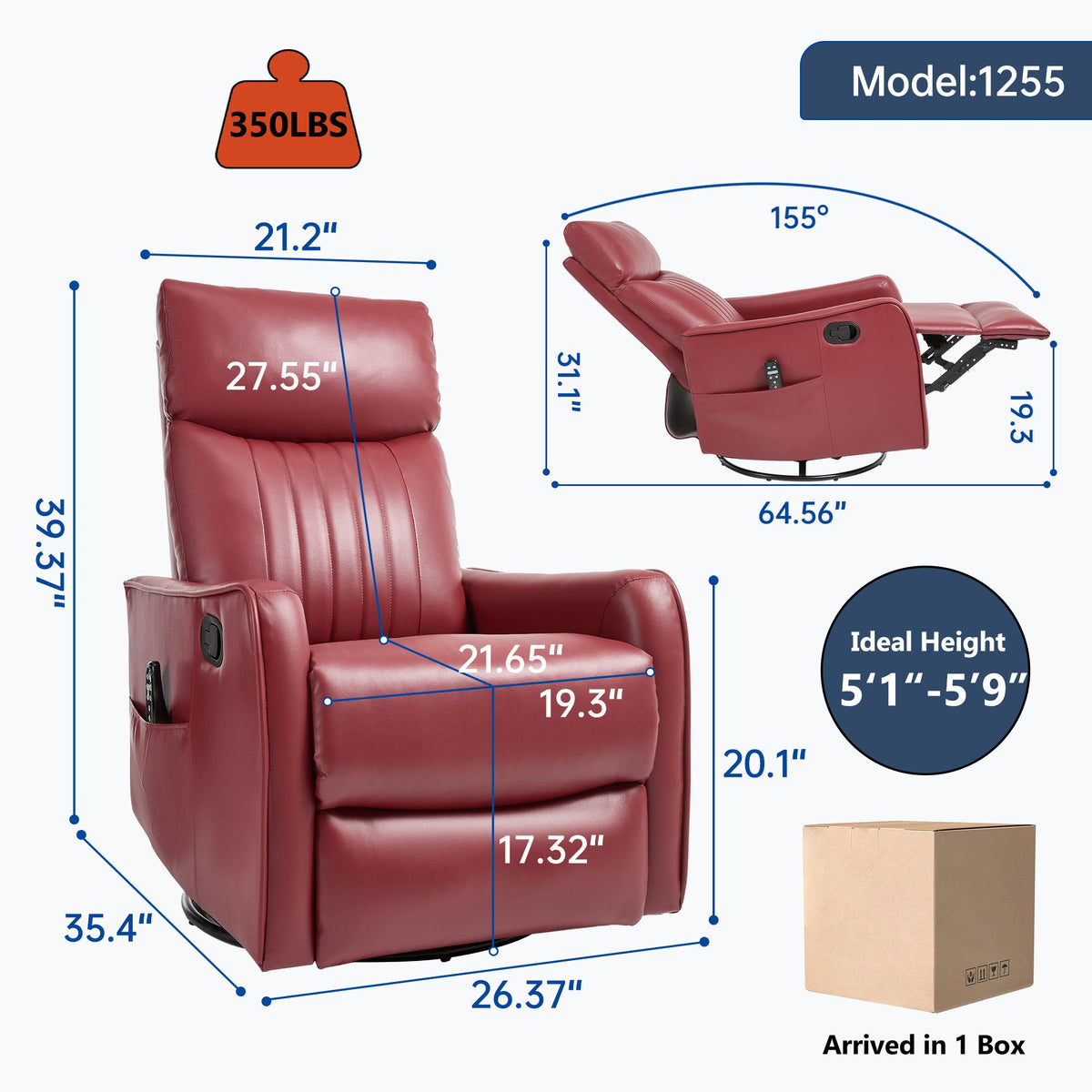 Red faux leather heat massage manual recliner chair with rocker and swivel by HouseOfZazla on Tampa Home & Garden Store