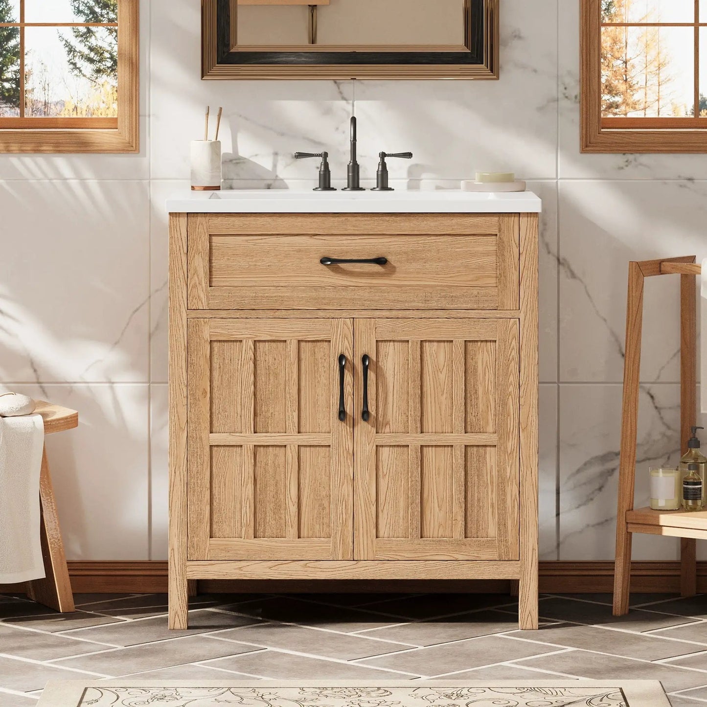 Walnut Bathroom Vanity With Sink and Storage