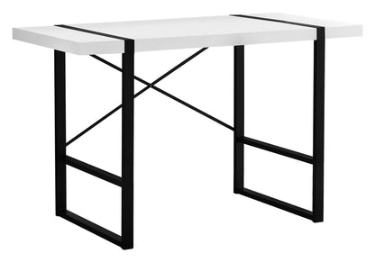 Industrial design computer desk white tabletop with black metal legs and crisscross X-brace for home office on Tampa Home & Garden Store