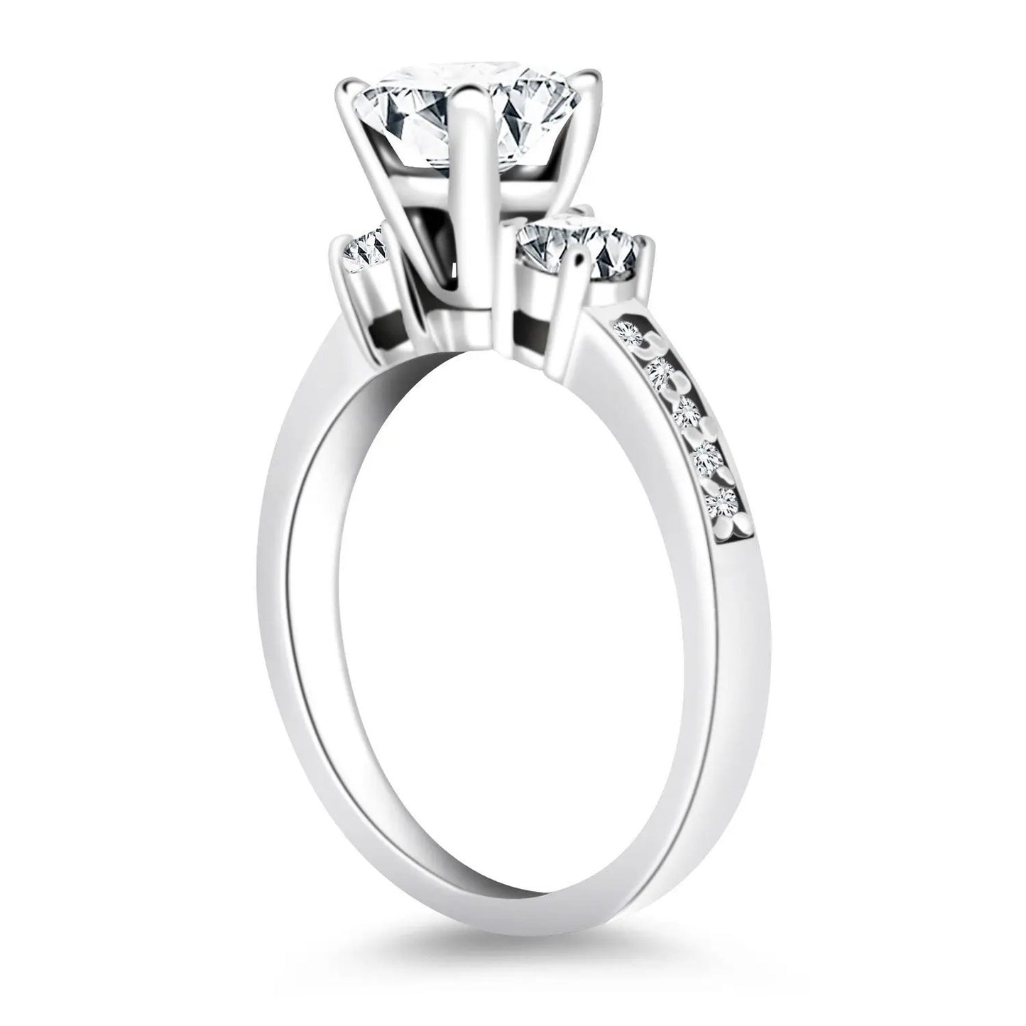 14k white gold three-stone engagement ring with center diamond and pave band on Tampa Home & Garden Store