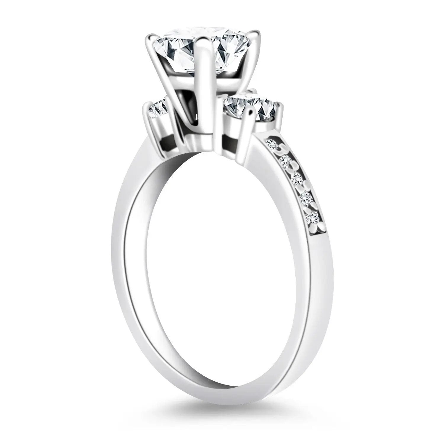 14k white gold three-stone engagement ring with center diamond and pave band on Tampa Home & Garden Store