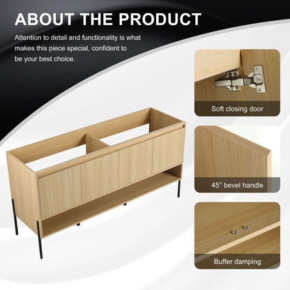 Freestanding bathroom vanity in natural oak with soft-close cabinet doors and open shelf on Tampa Home & Garden Store
