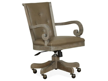 Tinley Park Upholstered Swivel Chair Dove Tail Gray with beige upholstery on wood frame on Tampa Home & Garden Store