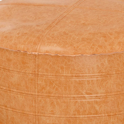 Brody round pouf in orange leather with stitched panels piping on Tampa Home & Garden Store