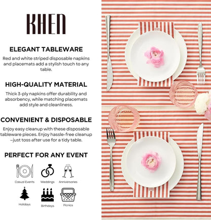 Red Stripe Disposable Napkin and Placemat Set