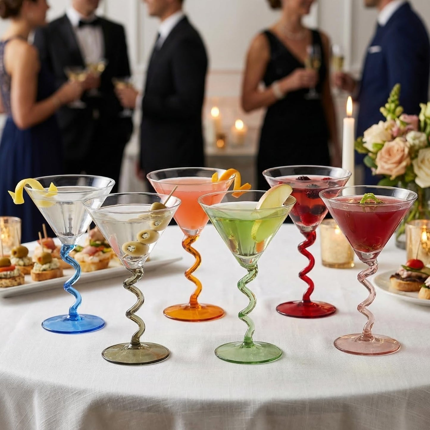 Spiral Stem Martini Glasses Set of 6 Multicolor
