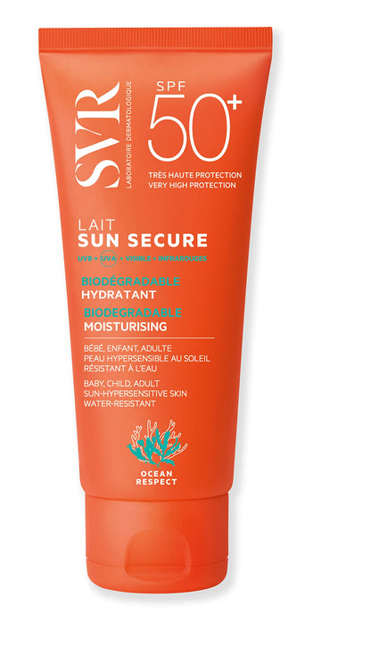 Sunscreen SVR Sun Secure Lait SPF50+ waterproof for sensitive skin, orange tube on Tampa Home & Garden Store