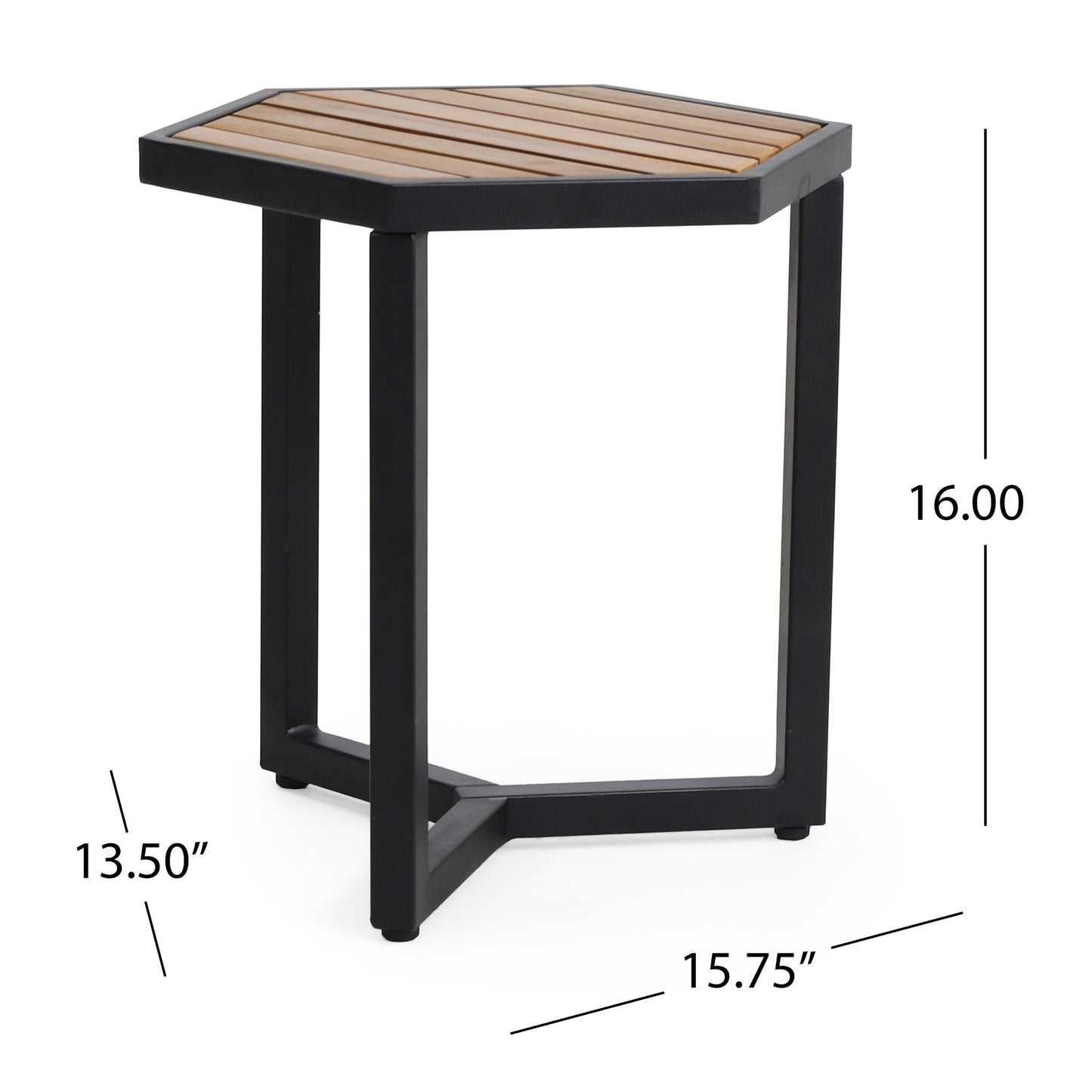 Outdoor Acacia Wood Side Table and Iron Base