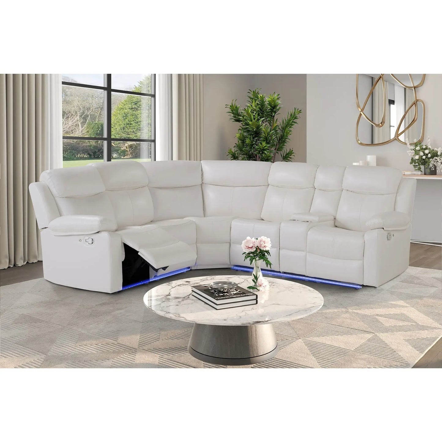 Sectional sofa with recline and storage in white leather by Unique Piece Furniture on Tampa Home & Garden Store