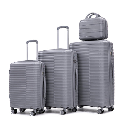 4-Piece PP Spinner Wheel Luggage Set with Cosmetic Case Light Gray on Tampa Home & Garden Store