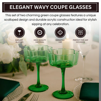 Jade Green Flower Champagne Coupes Set of Two
