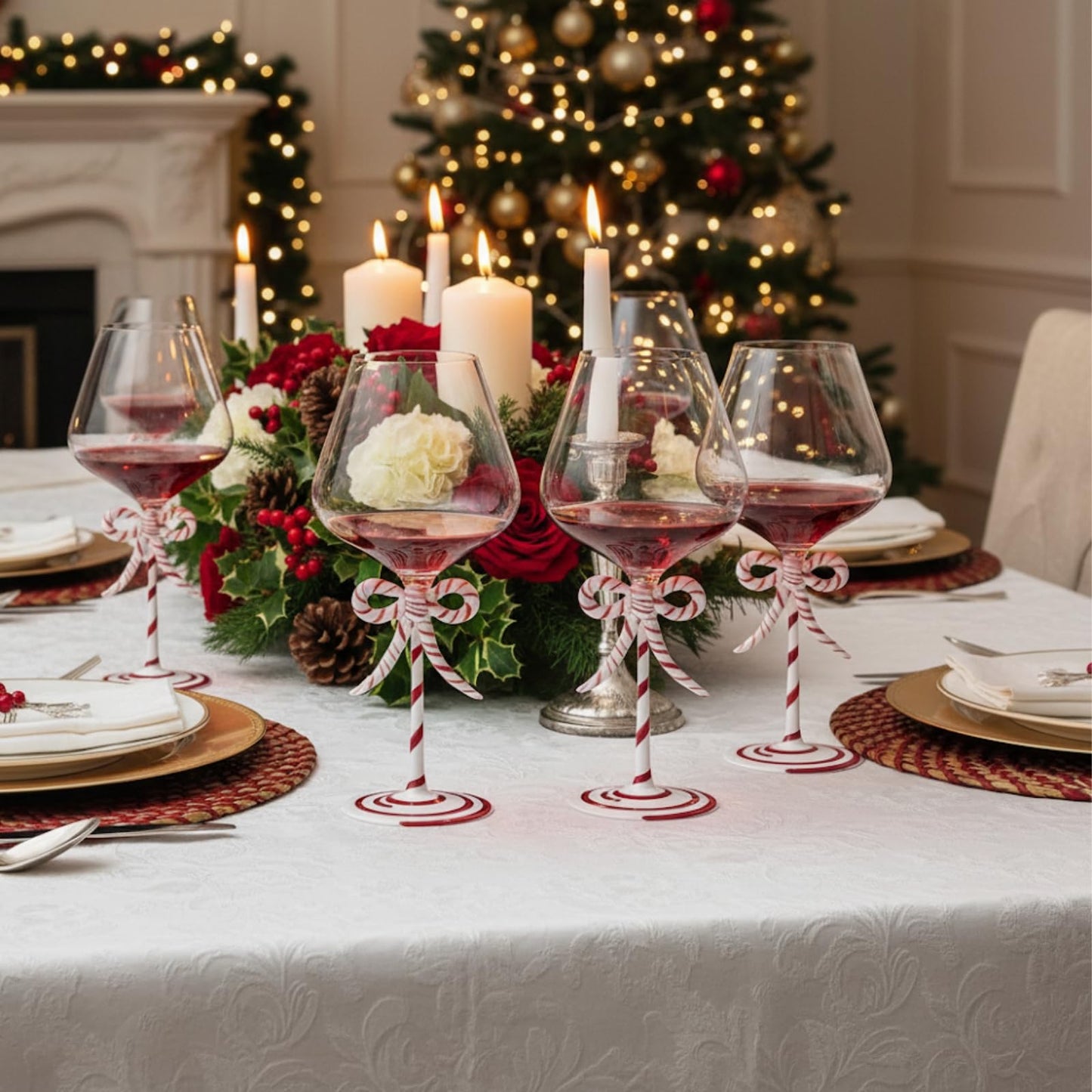 Christmas Candy Cane Stem Wine Glasses A Pair