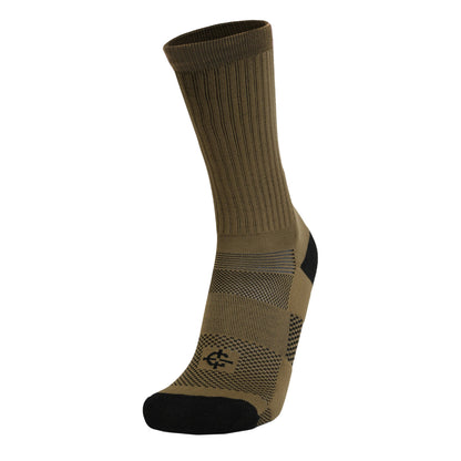 Covert Threads Jungle Sock crew sock in tan camouflage knit with ribbed cuff and reinforced toe on Tampa Home & Garden Store