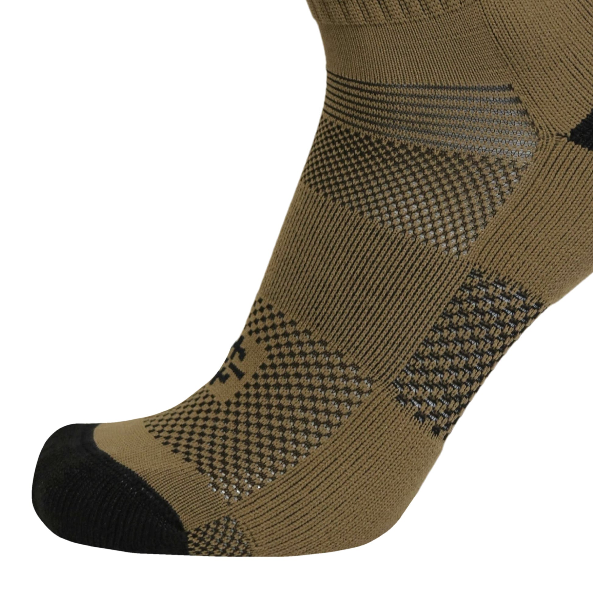 Jungle camouflage military crew sock by Covert Threads, tan brown knit with black toe on Tampa Home & Garden Store