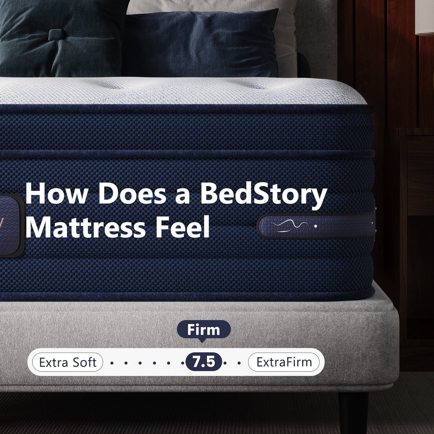 Bedstory Spine Align Pro 14in King Firm Cooling Hybrid Mattress with navy blue cover on Tampa Home & Garden Store