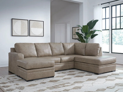 Amuleto Stationary Sectional by Unique Piece Furniture in taupe faux leather on Tampa Home & Garden Store