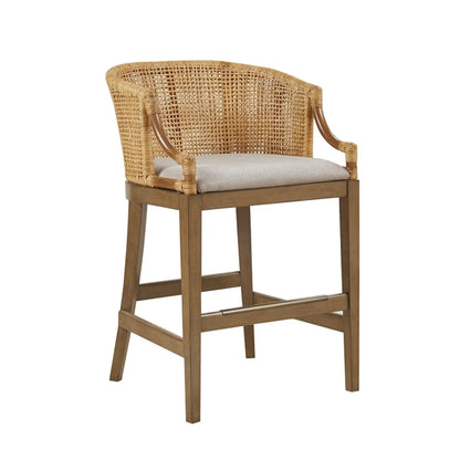 Casual Rattan Counter Stool With Solid Wood Legs