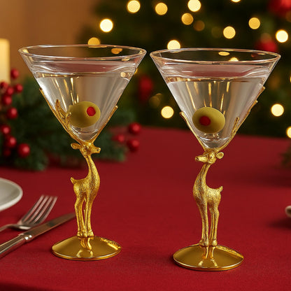 Golden Standing Stag Martini Glass Set of Two