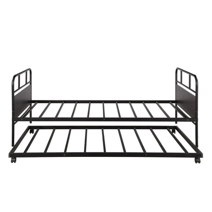 Twin Daybed Frame with Trundle Casters Black