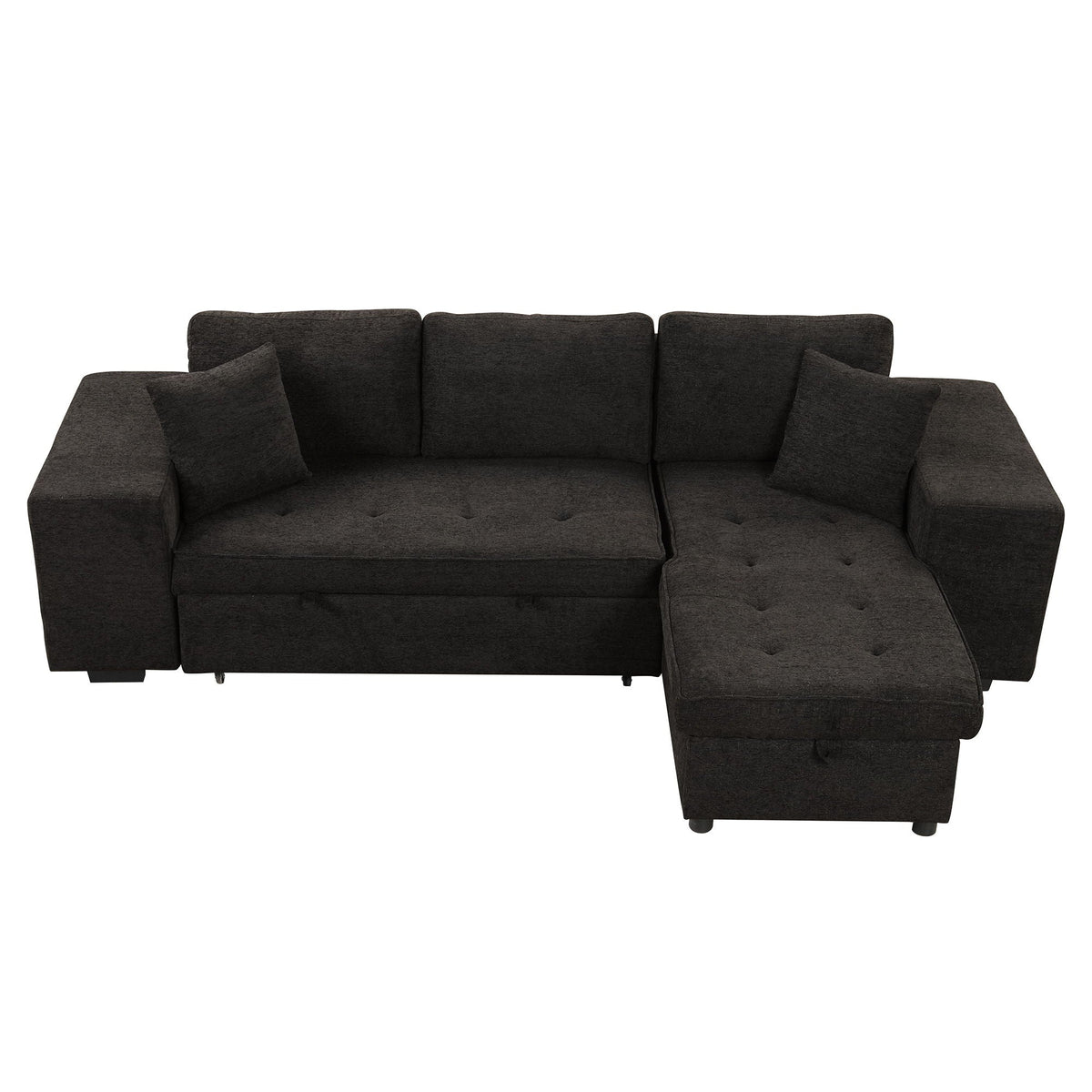 HouseOfZazla charcoal L-shaped sleeper sectional with chaise and ottoman, tufted cushions on Tampa Home & Garden Store