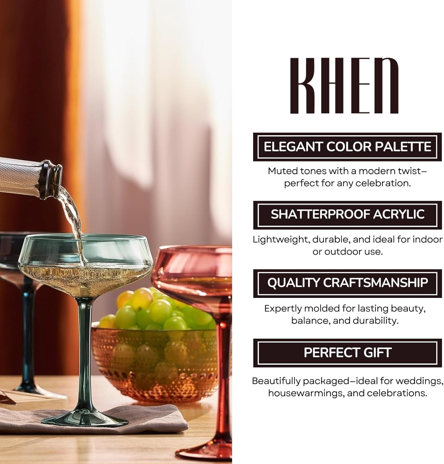 Set of Four Soft Modern Acrylic Coupe Glasses