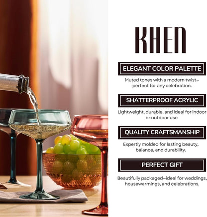 Set of Four Soft Modern Acrylic Coupe Glasses