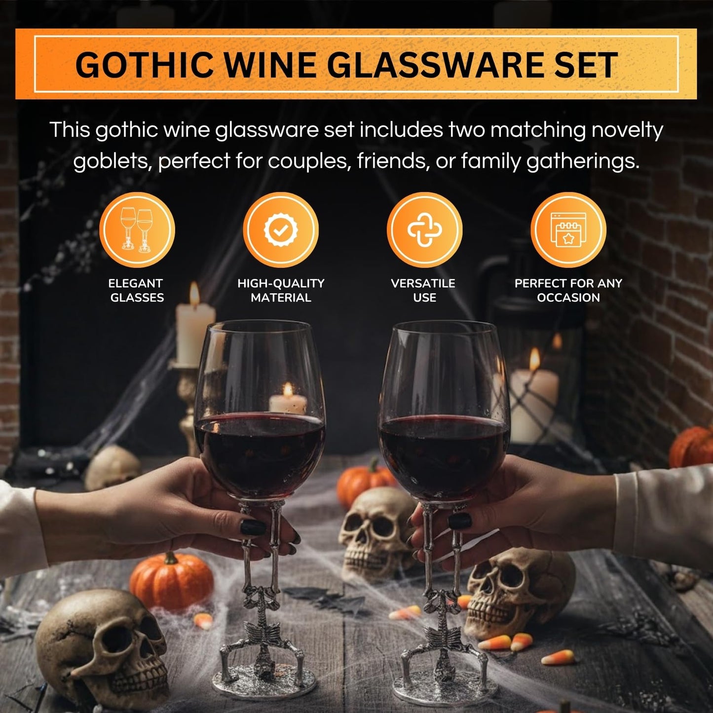 Spooky Skeleton Wine Glasses Set of Two and Decor