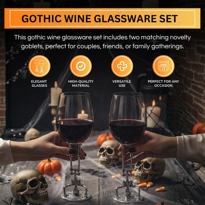 Spooky Skeleton Wine Glasses Set of Two and Decor