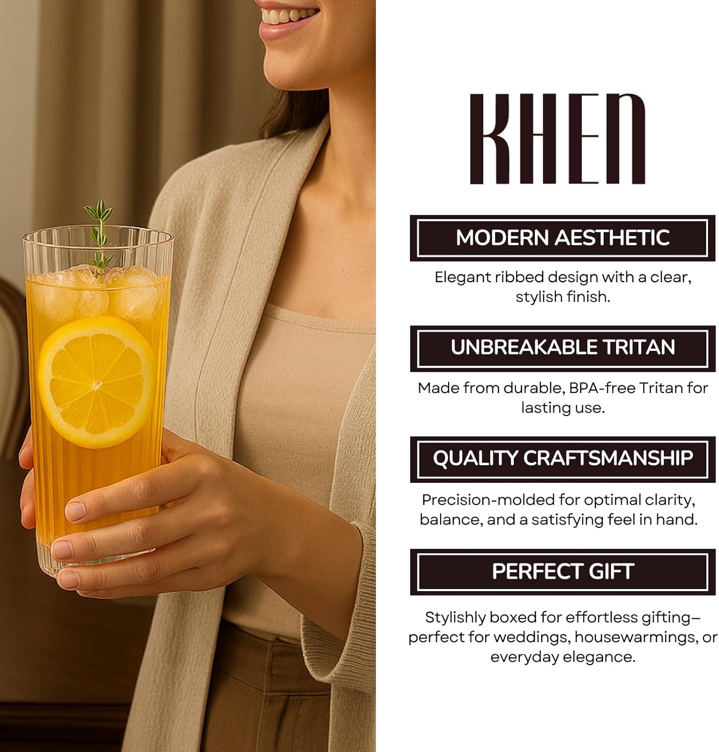 Khen Acrylic Ribbed Drinking Glasses Set of 2