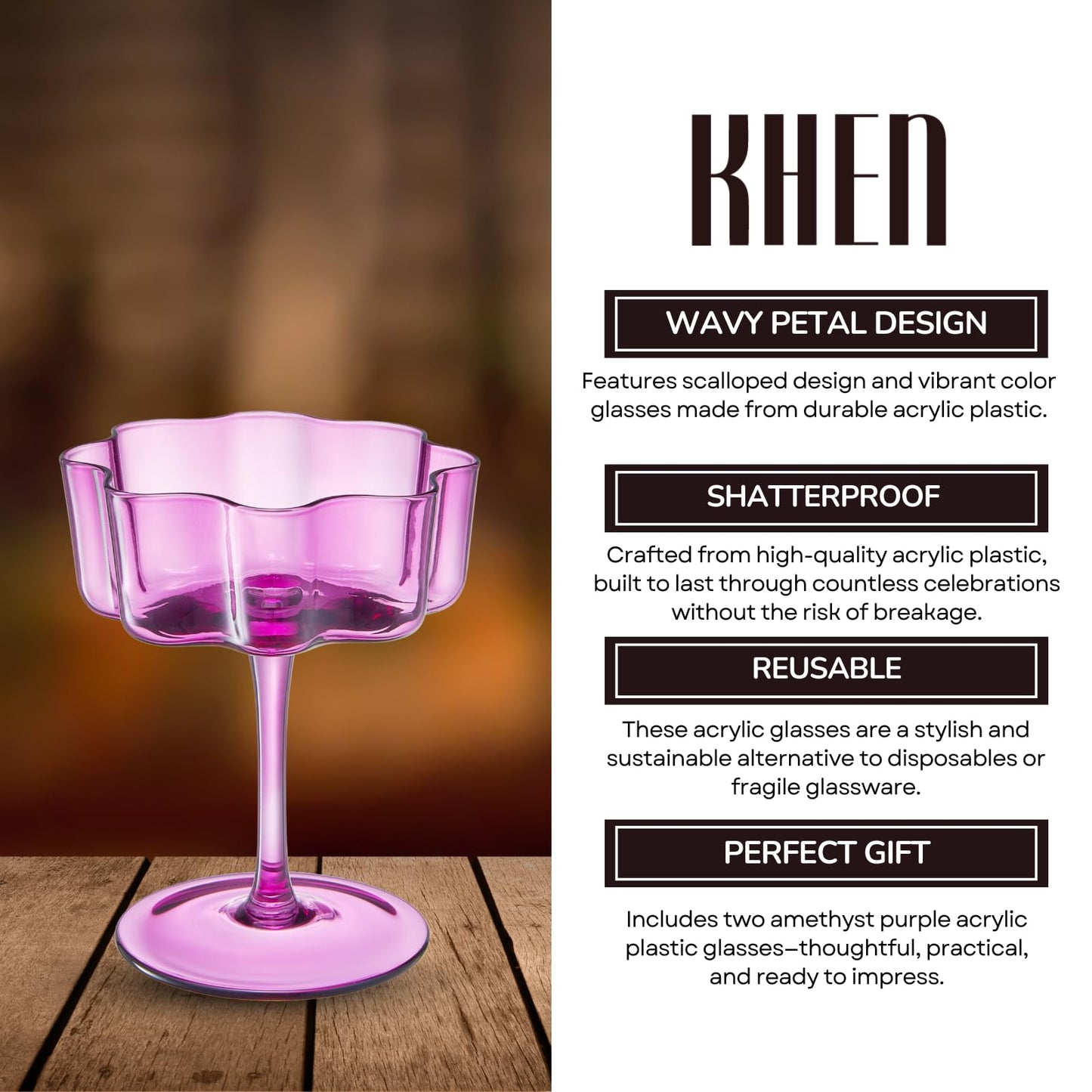 Flower Wave Amethyst Cocktail Glasses Set of Two