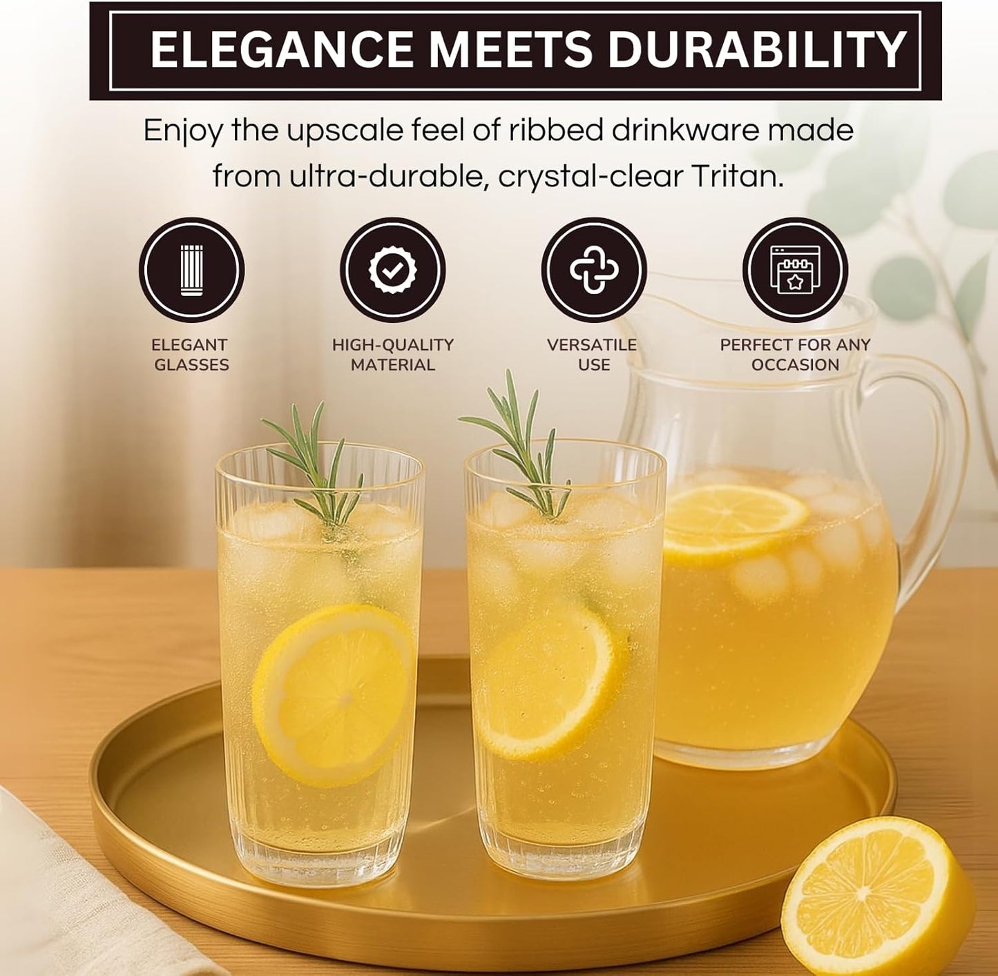 Khen Acrylic Ribbed Drinking Glasses Set of 2