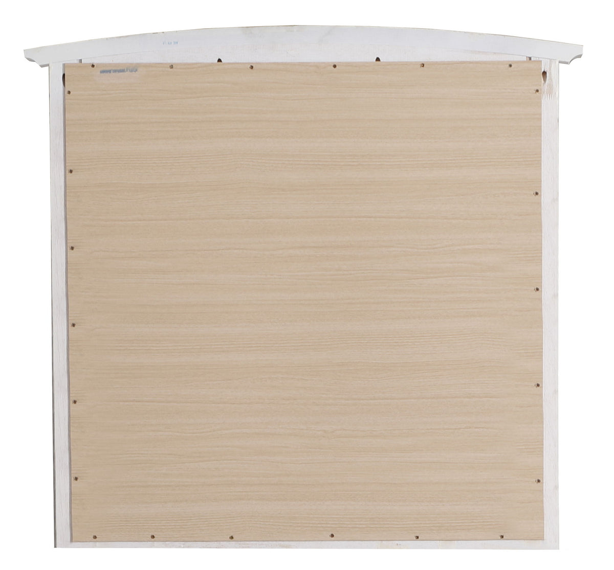 Elegant wall mirror back with natural wood veneer panel and white curved top frame on Tampa Home & Garden Store