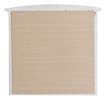 Elegant wall mirror back with natural wood veneer panel and white curved top frame on Tampa Home & Garden Store