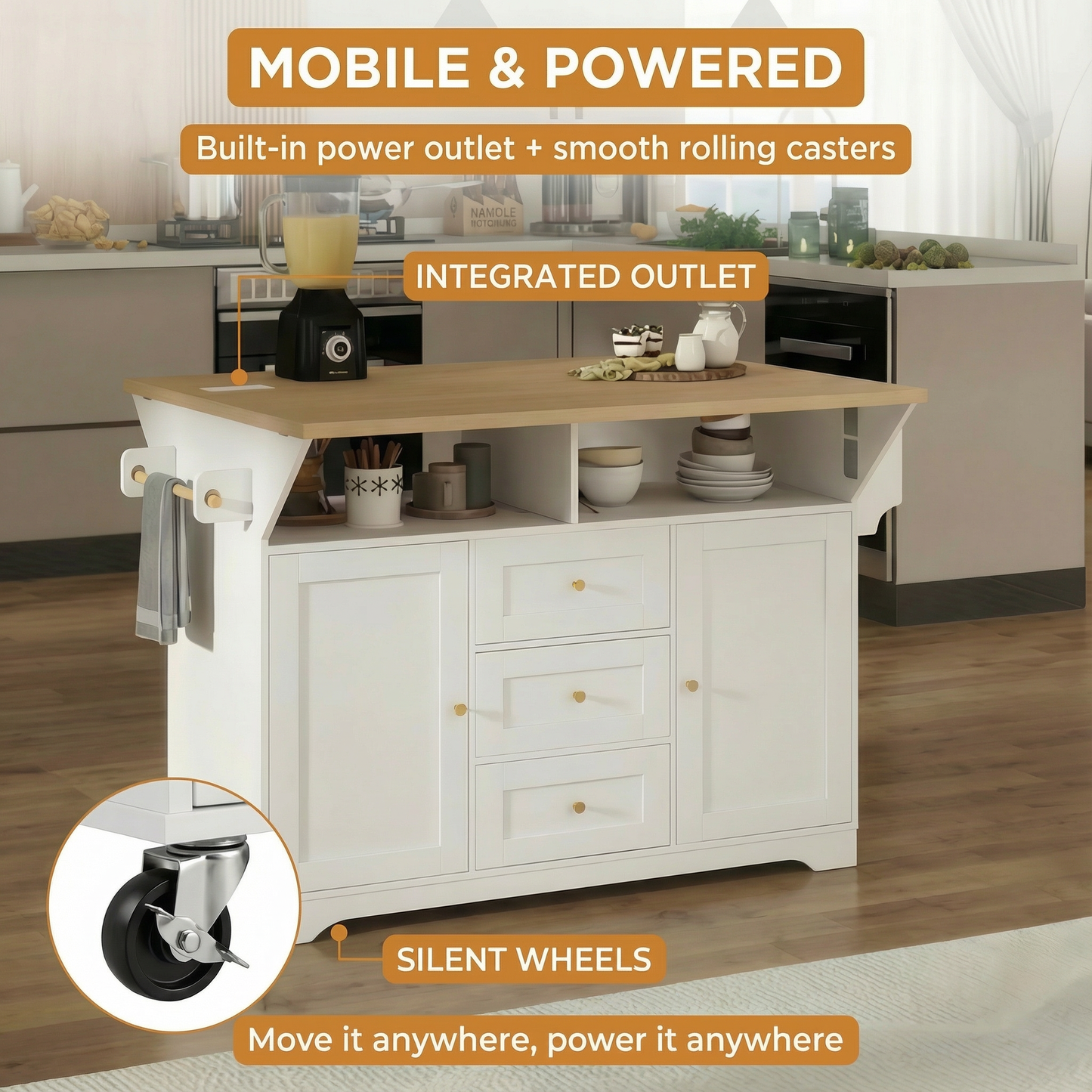 Large Kitchen Island with Drop Leaf and Wheels