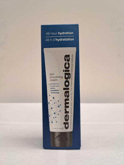 Dermalogica Skin Smoothing Cream box and tube on blue packaging with 48 hour hydration on Tampa Home & Garden Store