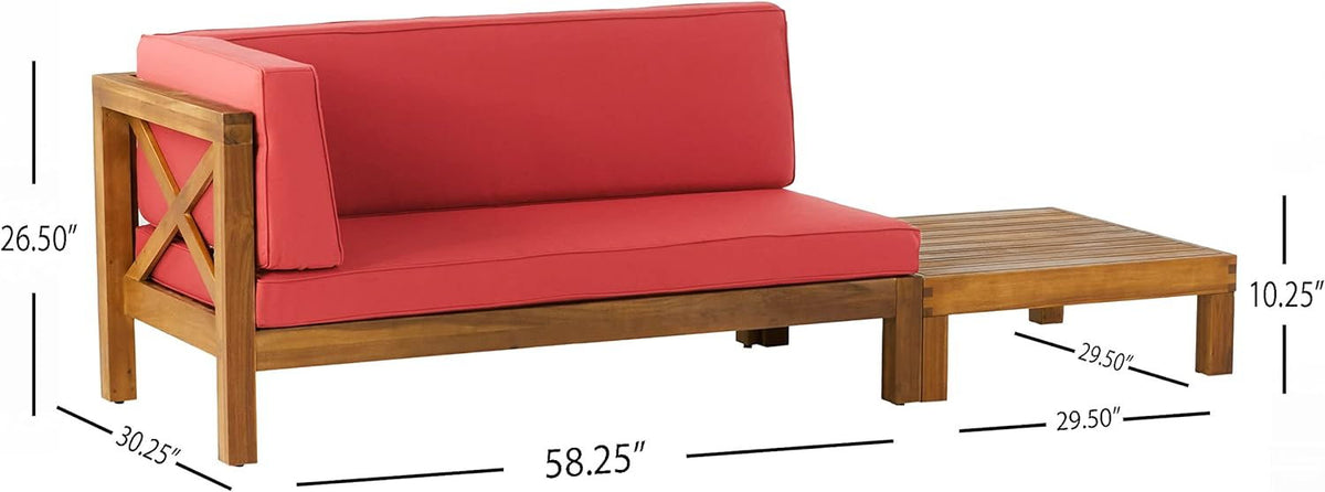 Brava X Back Corner Bench with Coffee Table - Red, 2-piece outdoor set with red cushions on Tampa Home & Garden Store