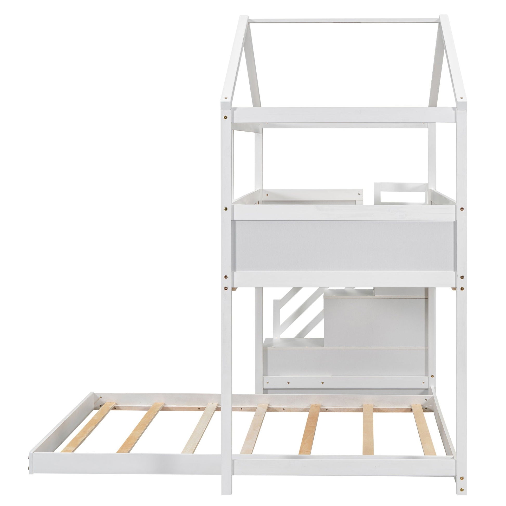 House Style Bunk Bed HouseOfZazla white wooden frame with storage staircase on Tampa Home & Garden Store