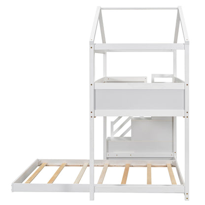 House Style Bunk Bed HouseOfZazla white wooden frame with storage staircase on Tampa Home & Garden Store