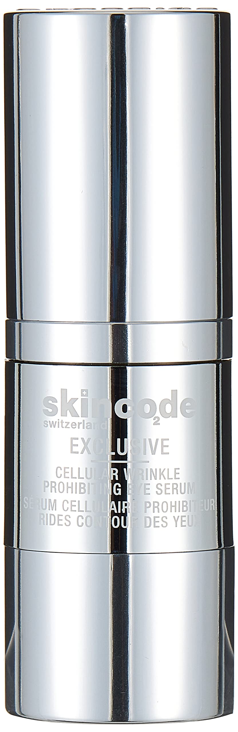 skincode eye serum bottle in metallic silver with EXCLUSIVE cellular wrinkle serum on Tampa Home & Garden Store