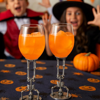 Spooky Skeleton Wine Glasses Set of Two and Decor