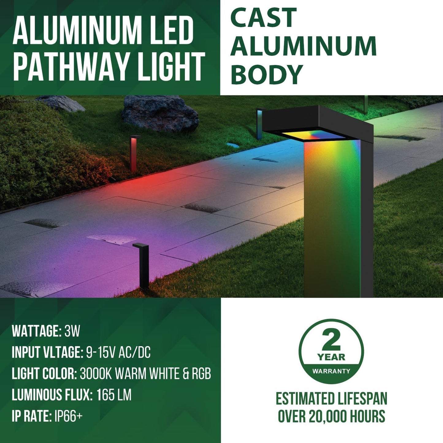 Paquete de 4 luces LED inteligentes para caminos de paisaje ALPR19 de 3 W RGBCW con Bluetooth, luces de camino modernas de bajo voltaje de 9-15 V