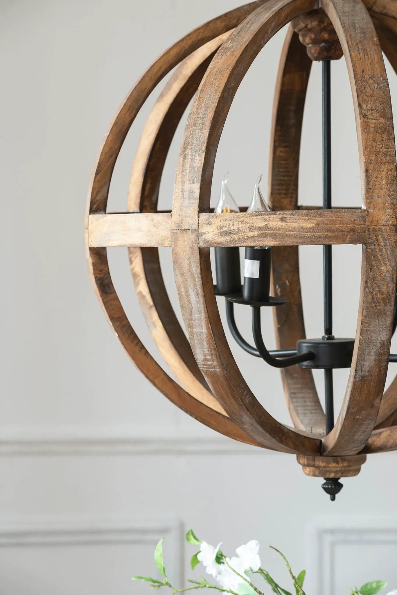 Wood Chandelier with Adjustable Chain for Kitchen