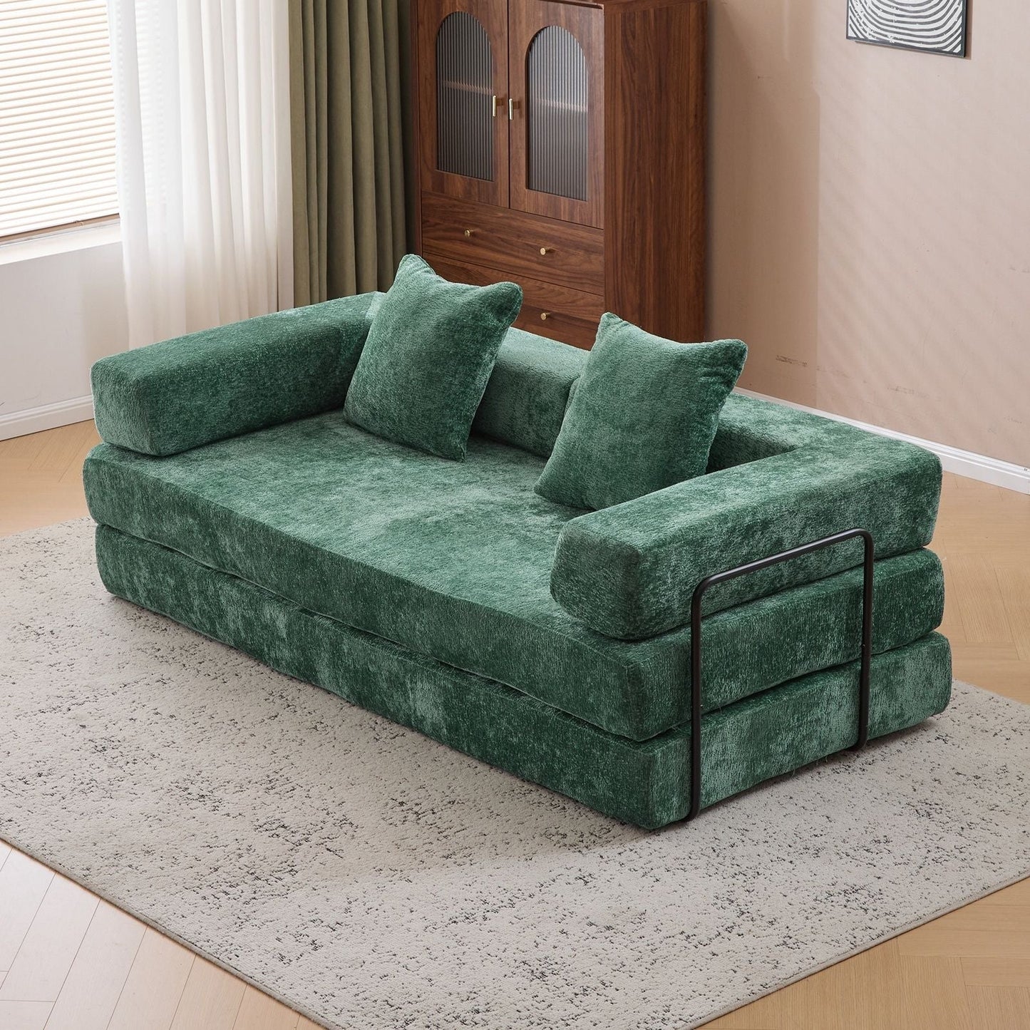 Compact Floor Sofa Bed With A Pillow And Frame