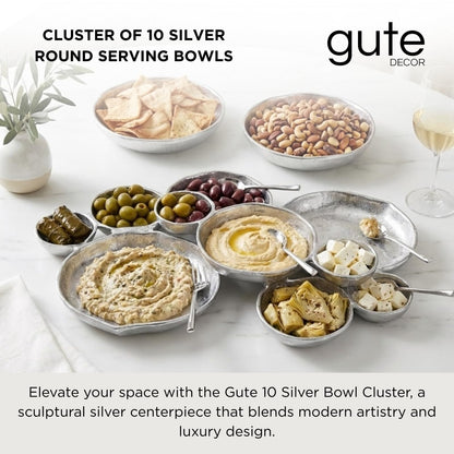 Decorative Cluster of Silver Bowls and Tray