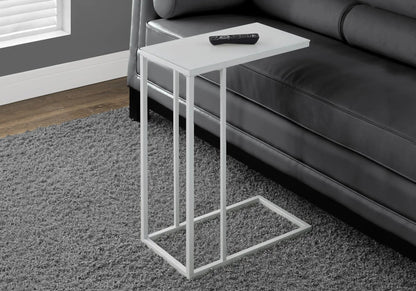 Accent table, C-shaped with tempered glass top and white metal frame, Unique Piece Furniture on Tampa Home & Garden Store